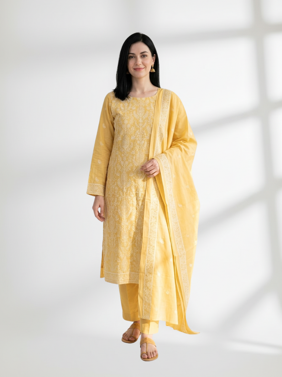 2-Piece Silk Lawn Set – Soft Yellow