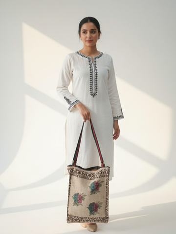 Artisan Floral Embroidered Jute Bag