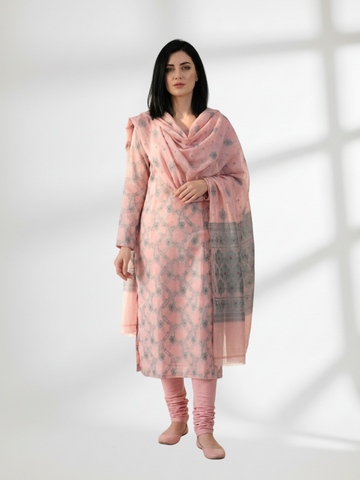 Light Pink Khaddi Silk 3 Piece Suit