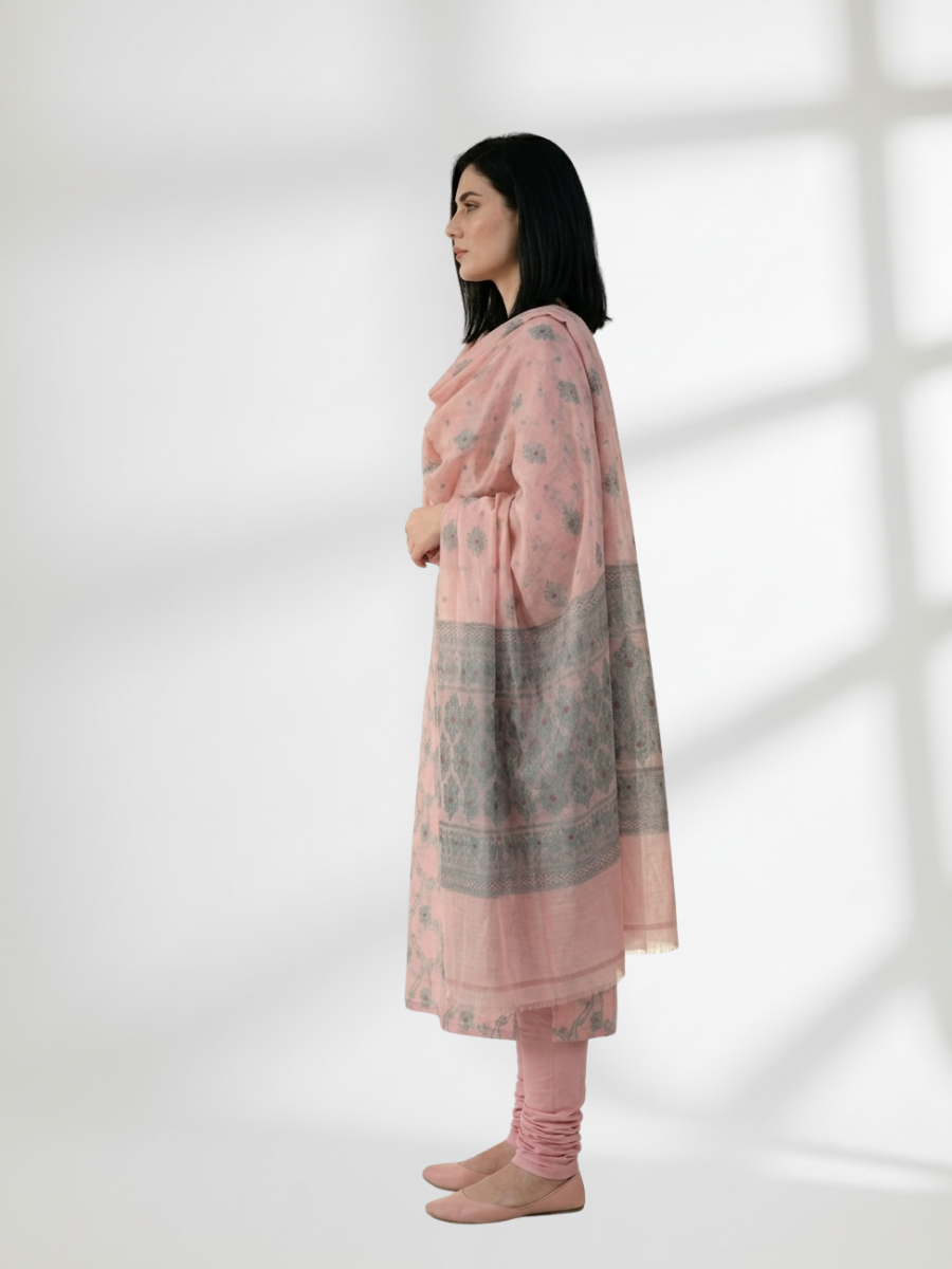 Light Pink Khaddi Silk 3 Piece Suit
