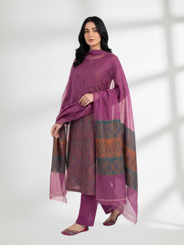 Byzantium Purple Khaddi Silk 3 Piece Suit