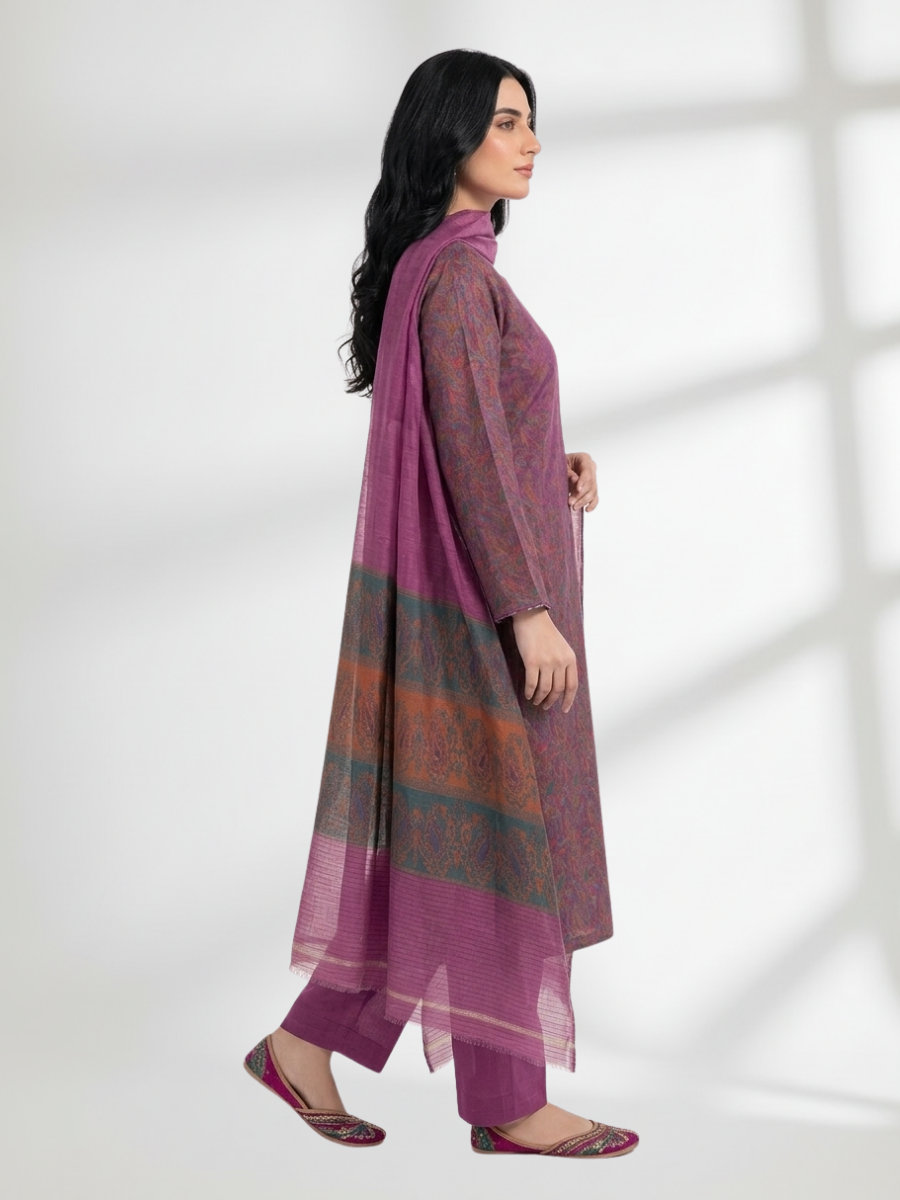 Byzantium Purple Khaddi Silk 3 Piece Suit