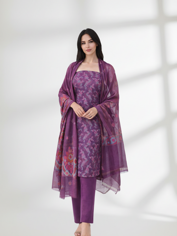 Floral Khaddi Silk 3-Piece Suite