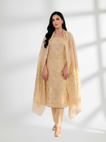 Mustard Yellow Khaddi Silk 3 Piece Suit