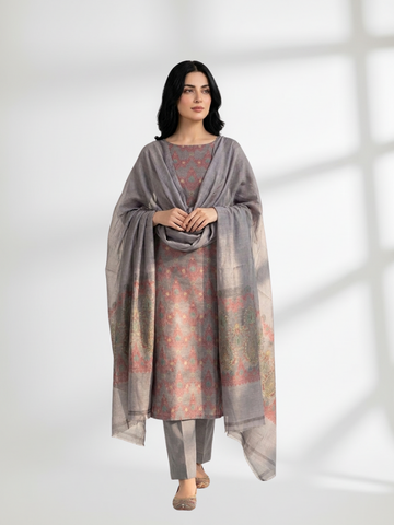 Grey Khaddi Silk 3 Piece Suit