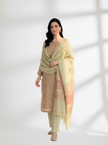 Pale Gold Khaddi Silk 3 Piece Suit