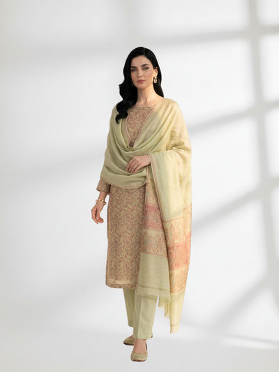 Pale Gold Khaddi Silk 3 Piece Suit