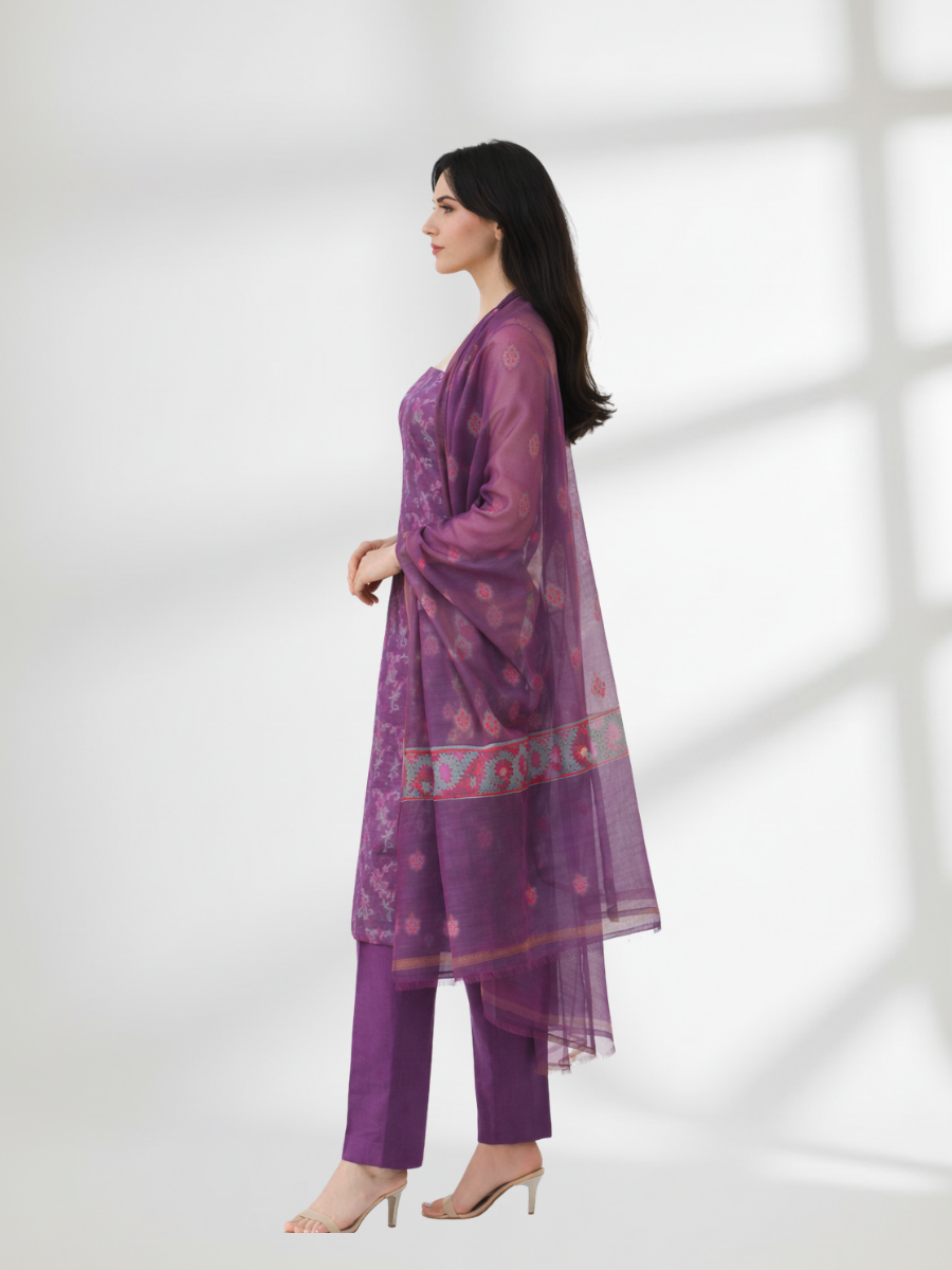 Floral Khaddi Silk 3-Piece Suite