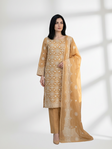 2-Piece Silk Lawn Set – Golden Brown