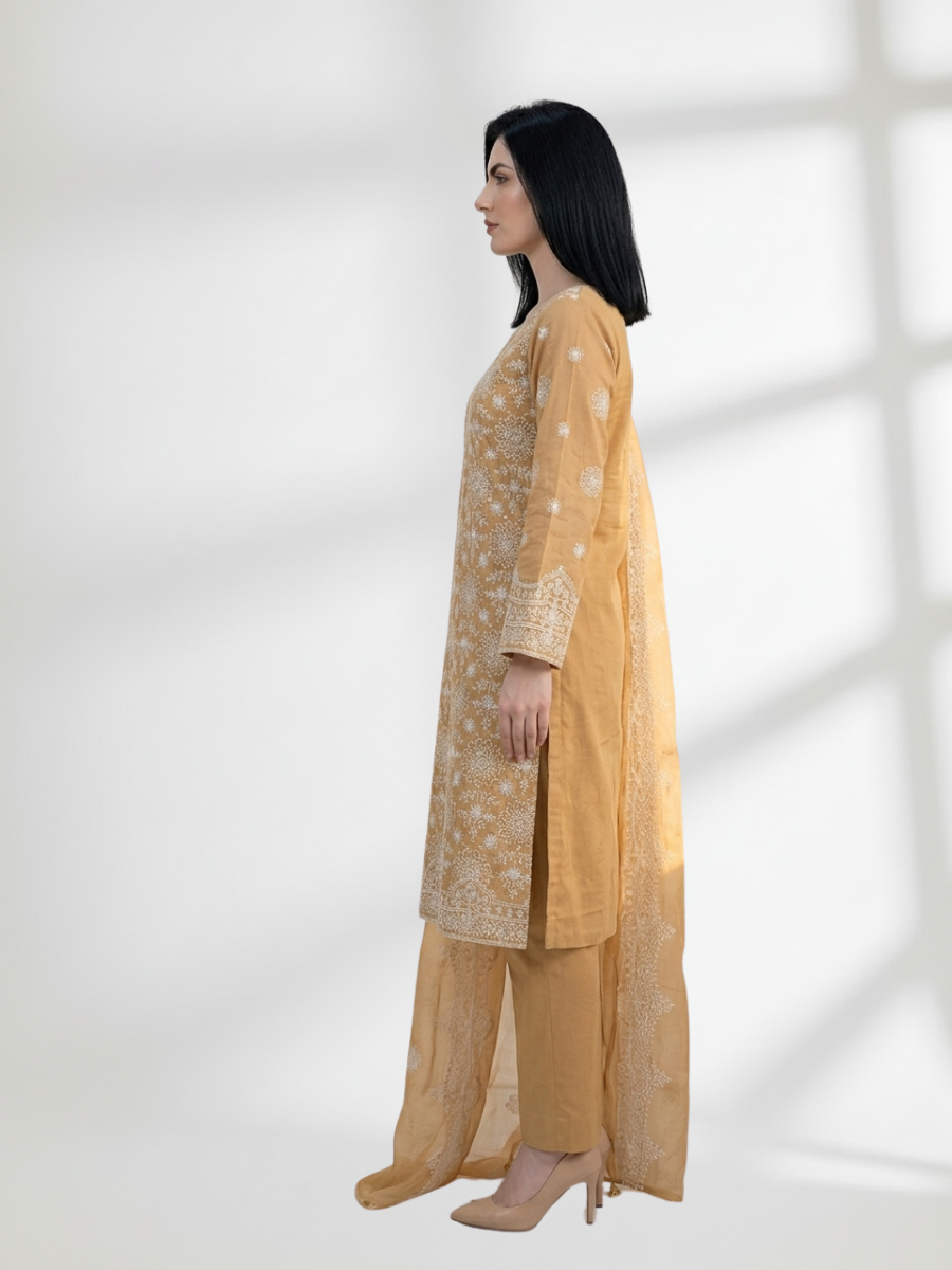 2-Piece Silk Lawn Set – Golden Brown
