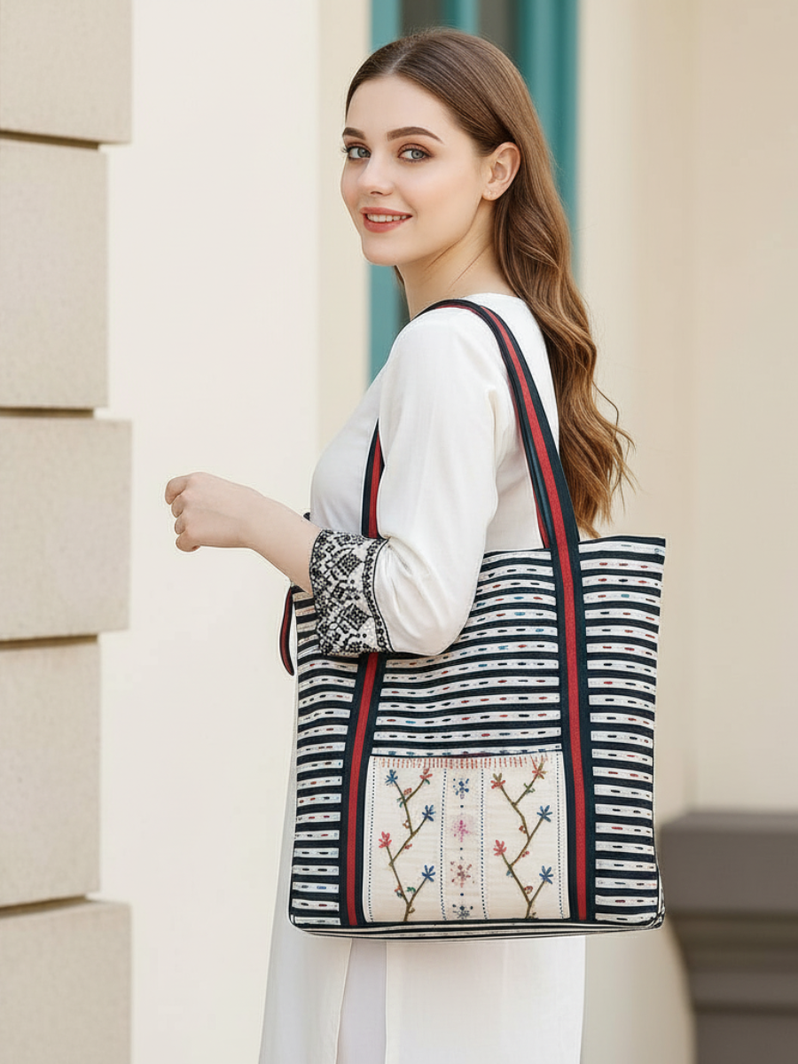 Striped Canvas Tote Bag