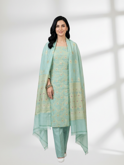 Mint Green Khaddi Silk 3 Piece Suit