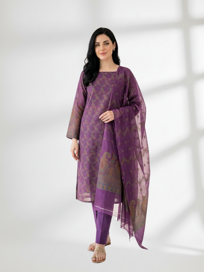 Royal Purple Khaddi Silk 3 Piece Suit