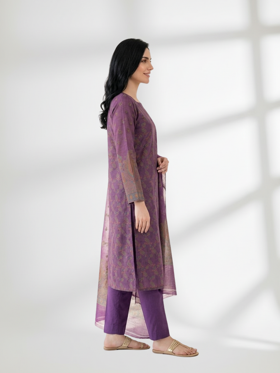 Royal Purple Khaddi Silk 3 Piece Suit