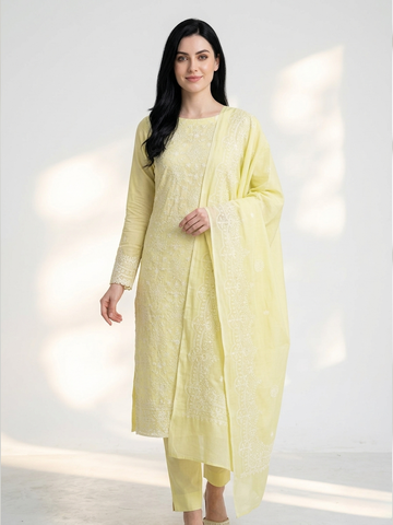 2-Piece Silk Lawn Set – Pale Yellow