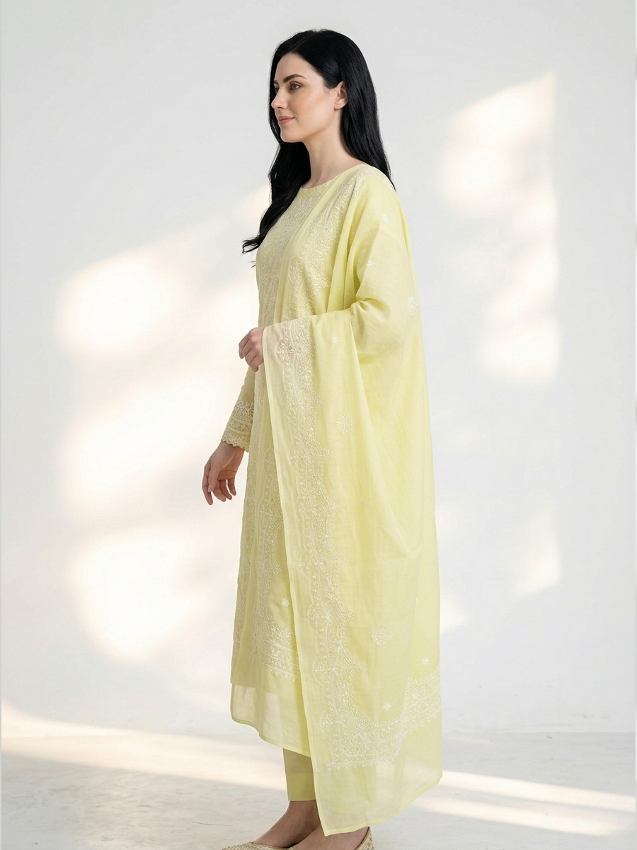 2-Piece Silk Lawn Set – Pale Yellow