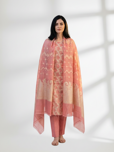 Peach Khaddi Silk 3-Piece Suit
