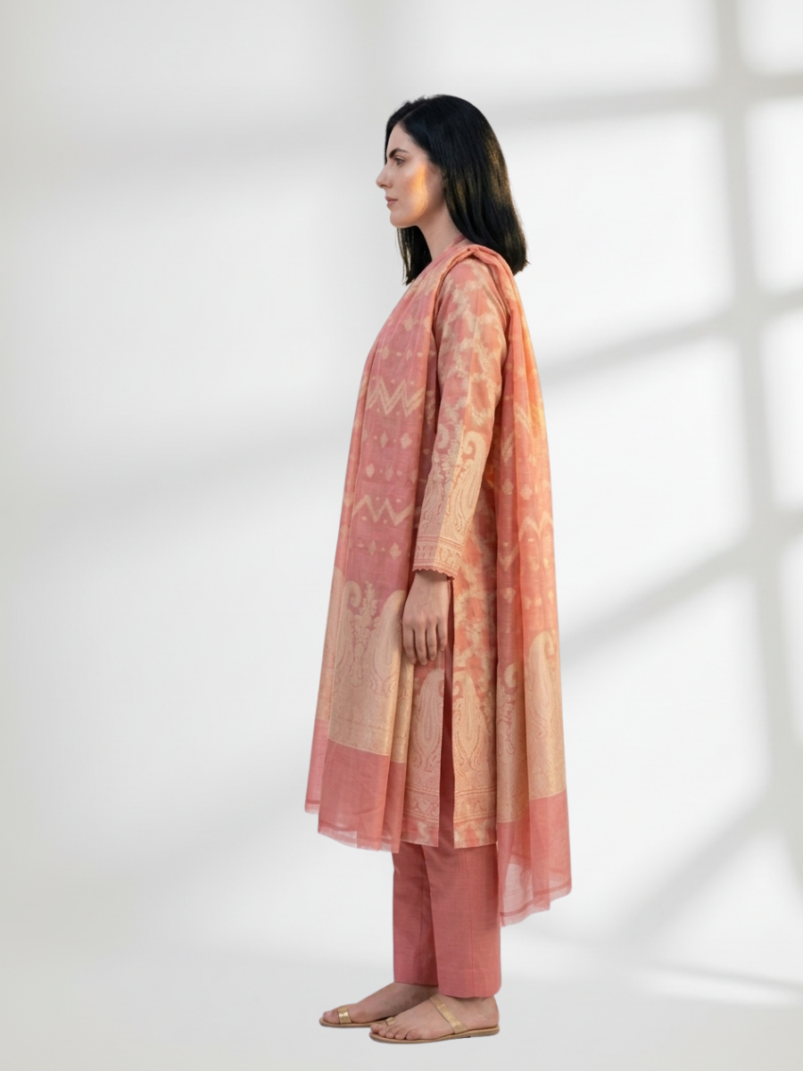Peach Khaddi Silk 3-Piece Suit