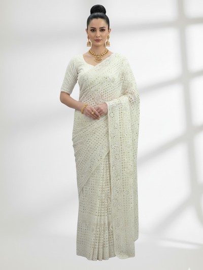 Chicken Kari Mukesh Saree on Pure Chiffon – 60g Rose Gold Mukesh