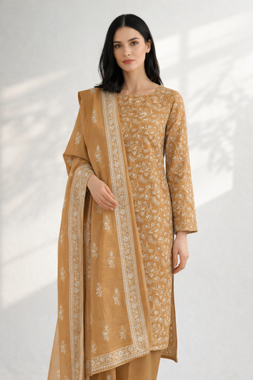 2-Piece Silk Lawn Set – Camel Brown