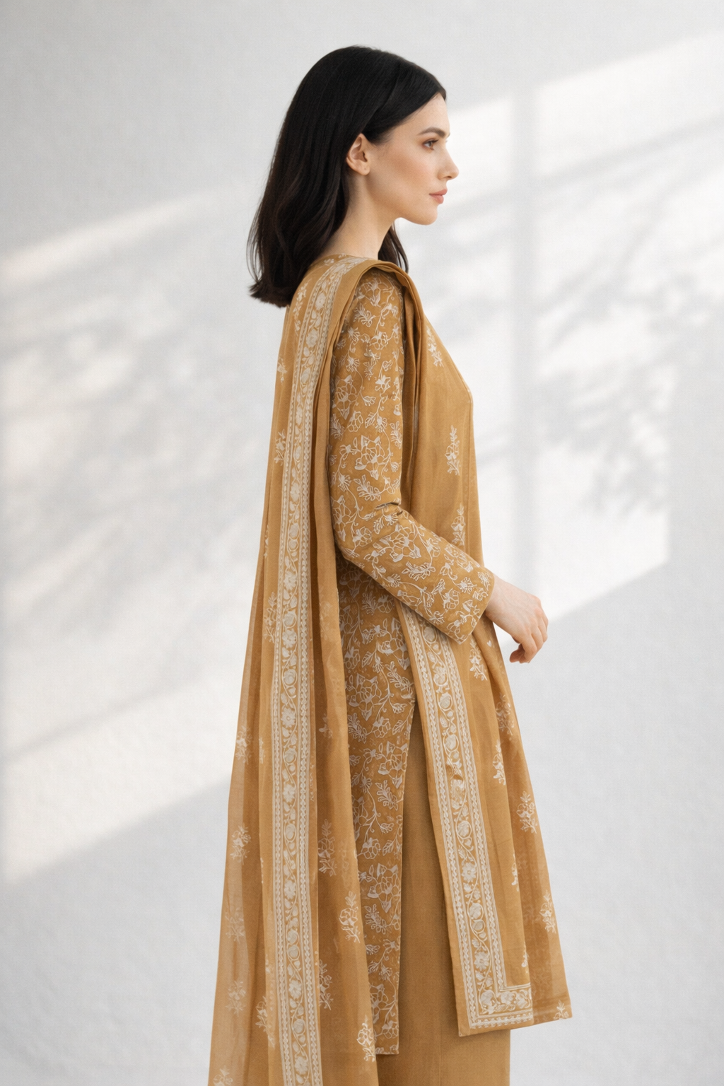 2-Piece Silk Lawn Set – Camel Brown