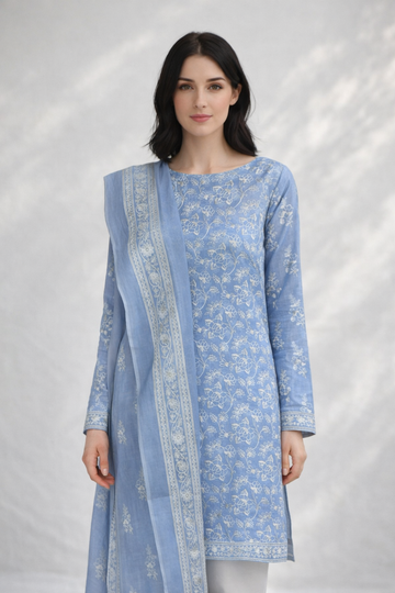 2-Piece Silk Lawn Set – Dusty Blue