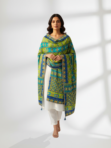 Printed Silk Handwork Dupatta