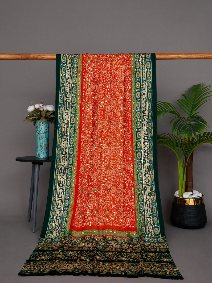 Printed Silk Handwork Dupatta