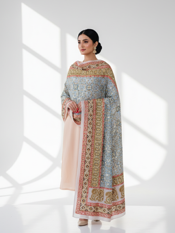 Printed Silk Handwork Shawl