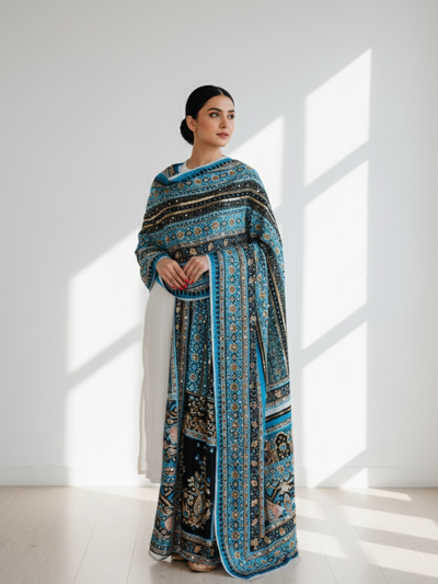 Printed Silk Handwork Shawl