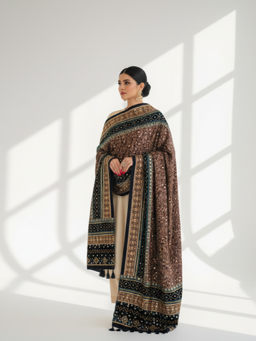 Printed Silk Handwork Shawl