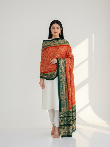 Printed Silk Handwork Dupatta