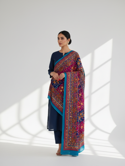 Printed Silk Handwork Shawl