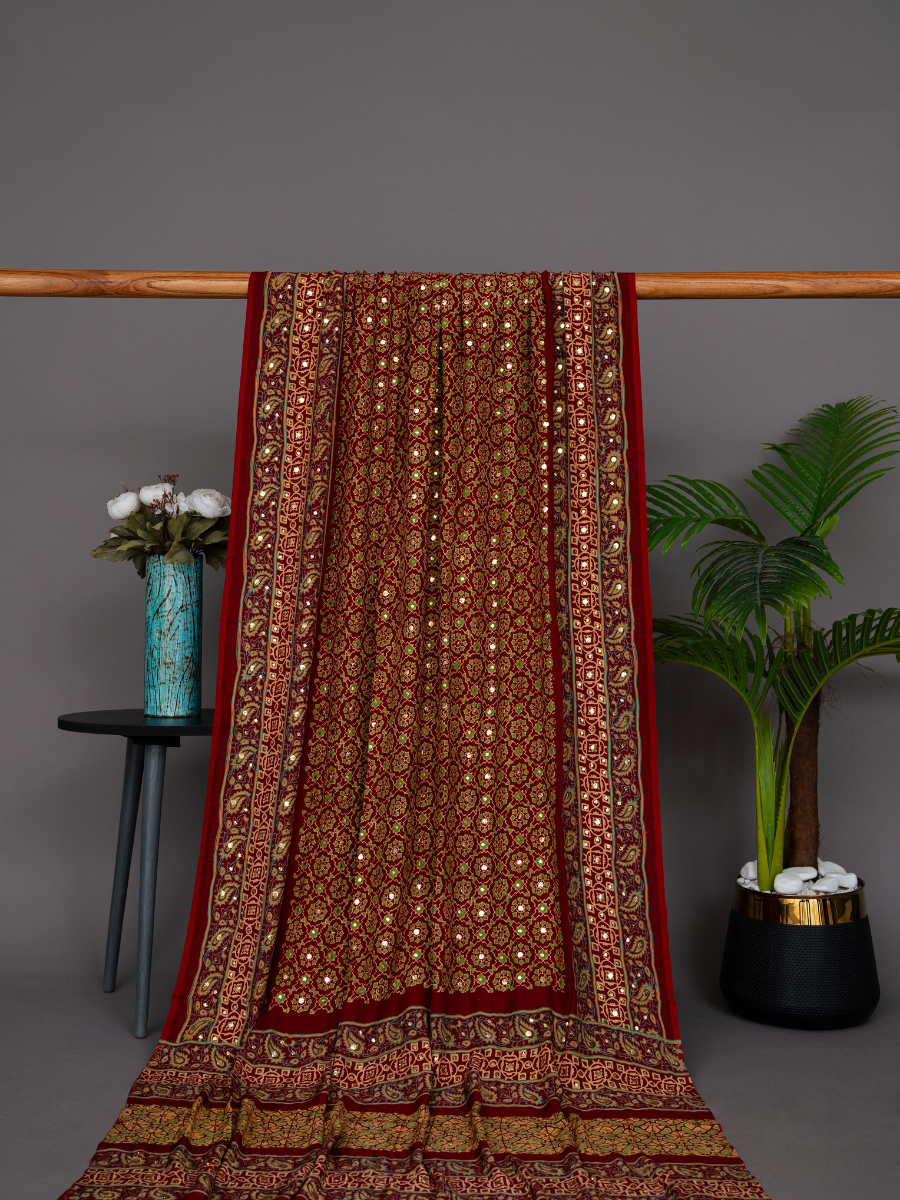 Printed Silk Handwork Shawl