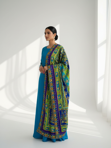 Printed Silk Handwork Shawl