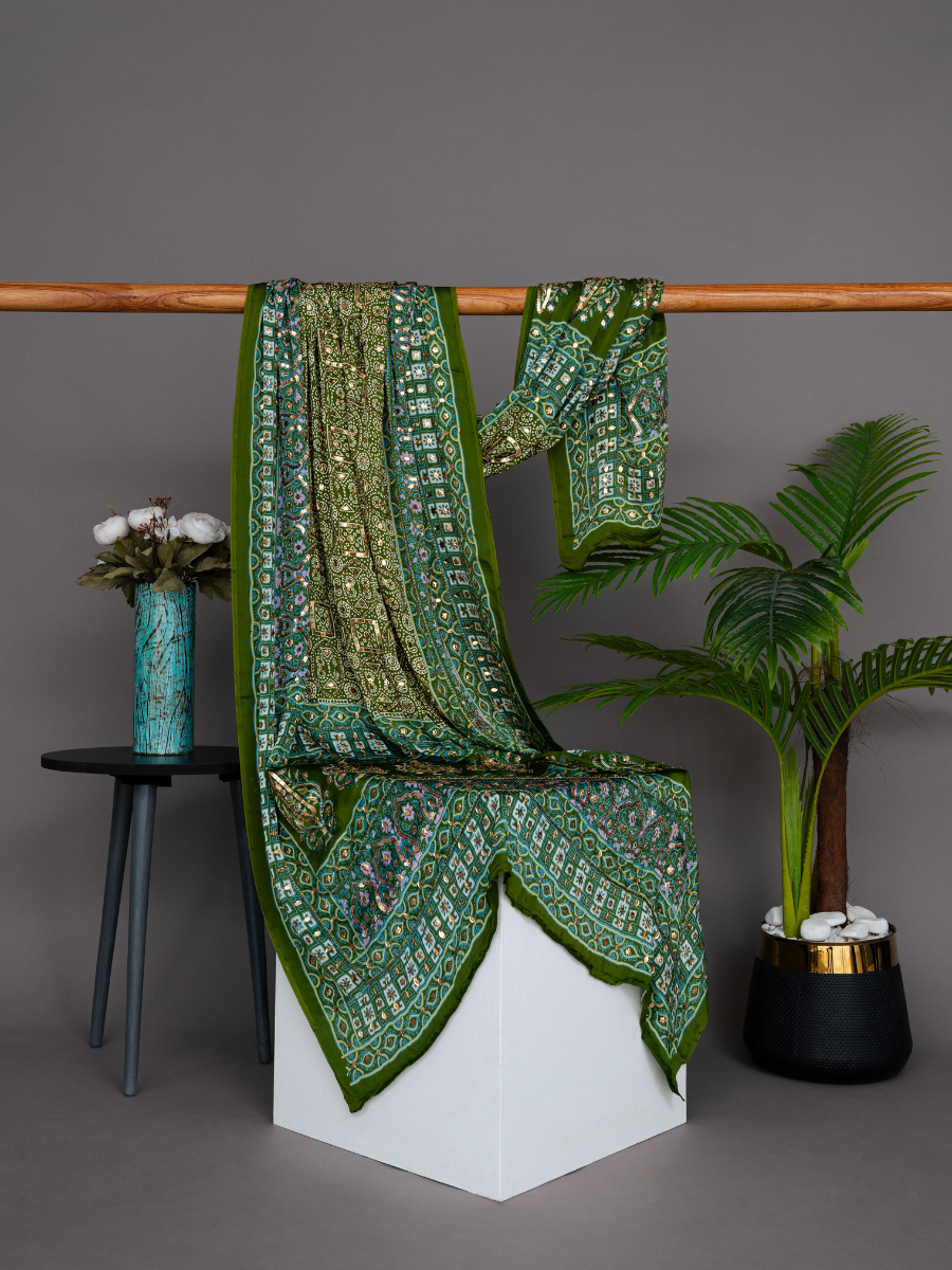 Handwork Perse Printed Silk Handwork Dupatta | Ever Shine Luxury Shawls