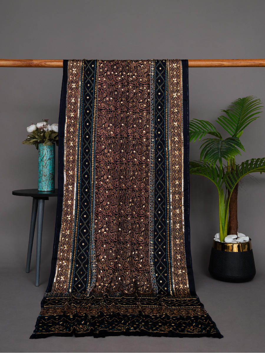 Printed Silk Handwork Shawl